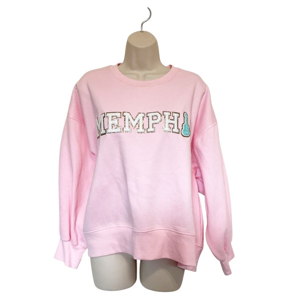 NWT Judith March Memphis Sweatshirt SpellOut Fuzzy Glitter Letters Guitar Large